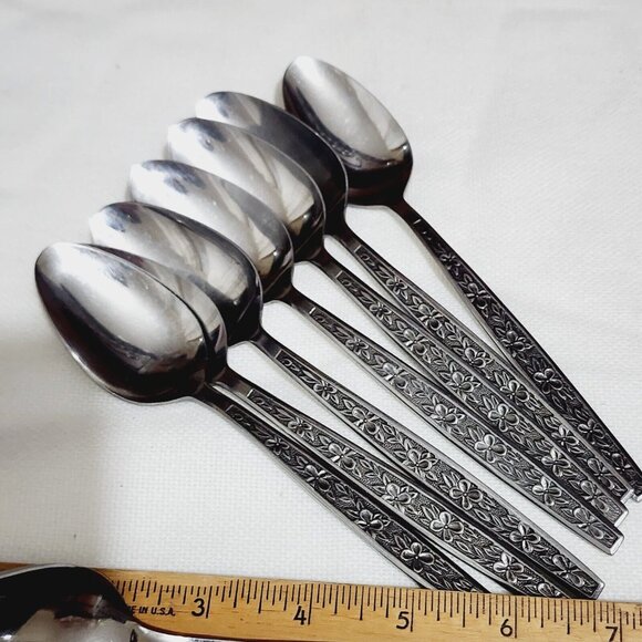 8 Stanley Roberts Rogers Stainless La Spana Soup Spoons 7" floral MCM flatware - Picture 13 of 13